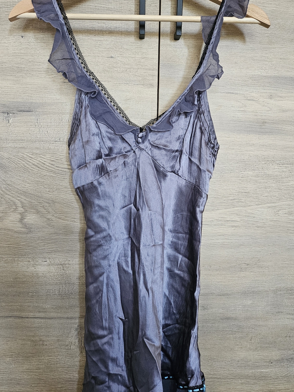 Silky Ruffled V-Neck Chemise Nightdress in Dusty Lavender